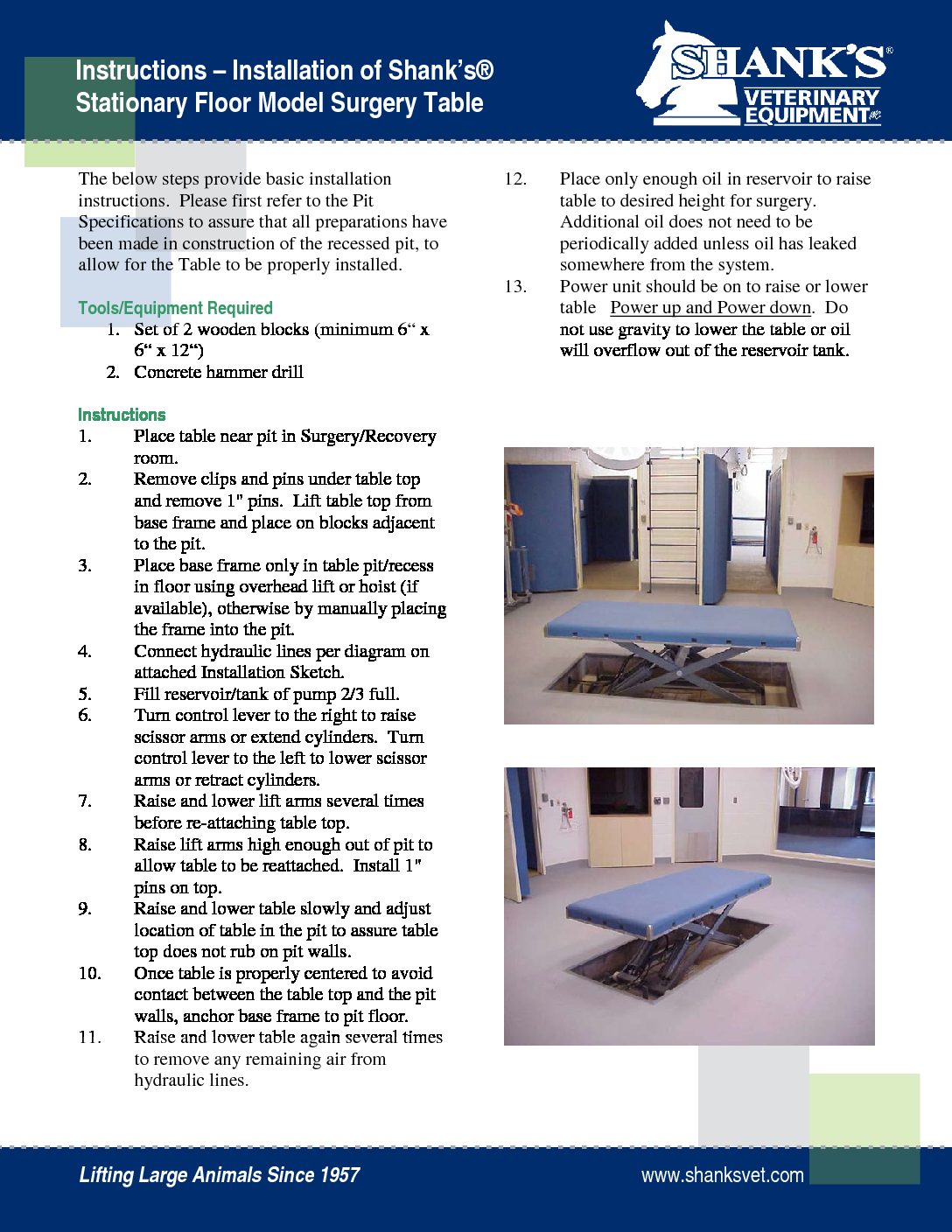 Instructions Install Stationary Table